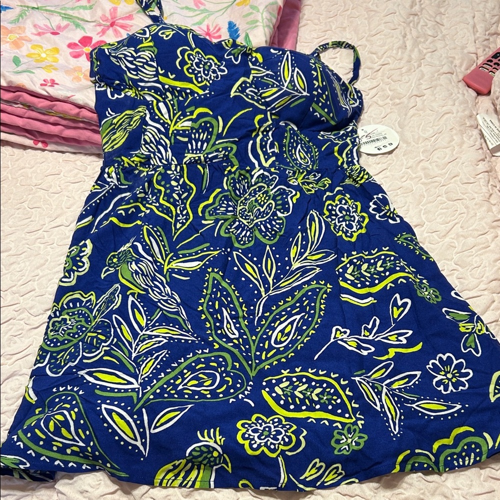 Floral Blue and Green Mini Dress